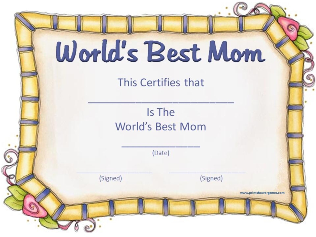 Certificate Of Best Mother Template Certificate Templates 