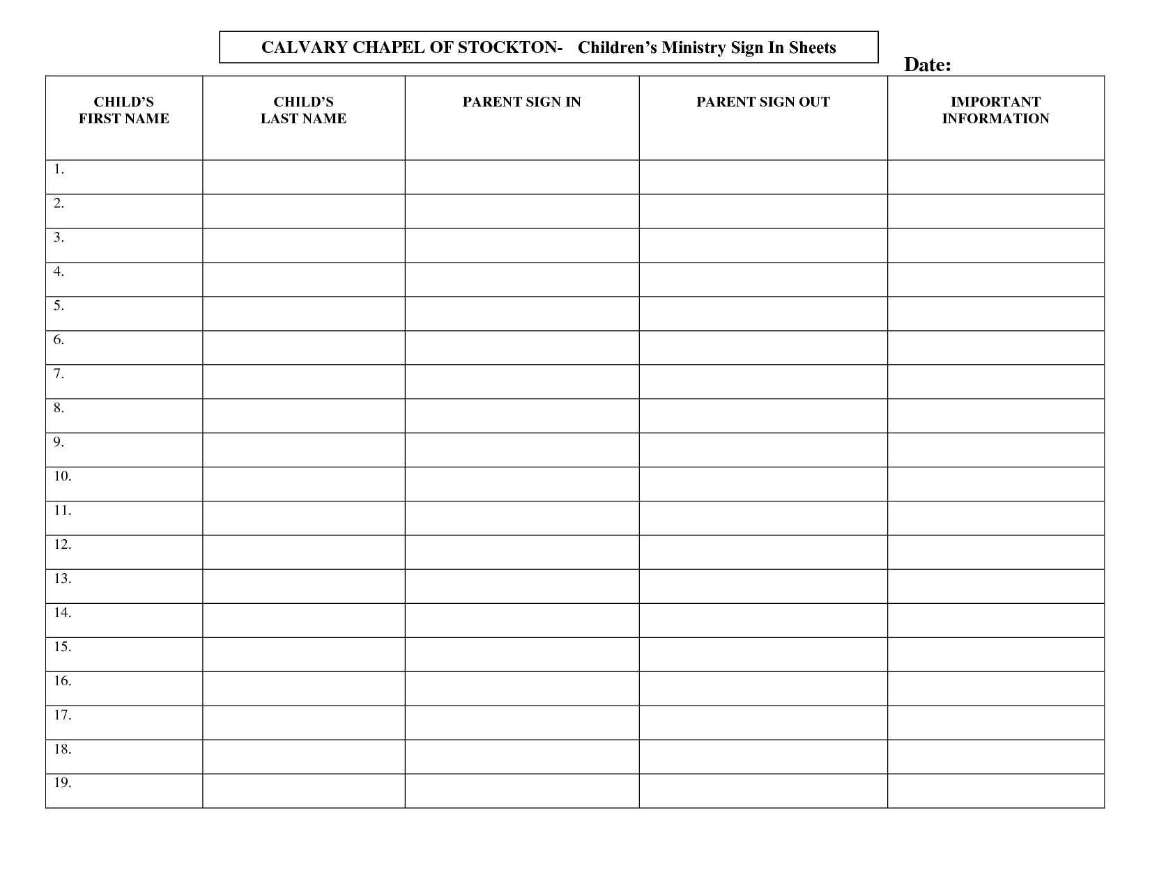 Childrens Church Sign In Sheet Template Google Search Childrens 