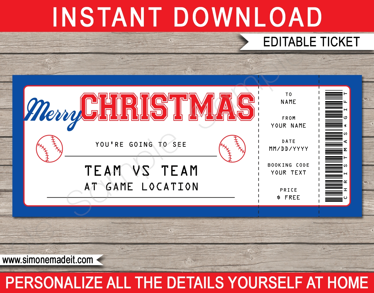 Christmas Baseball Gift Ticket Printable Ticket To Baseball Game 