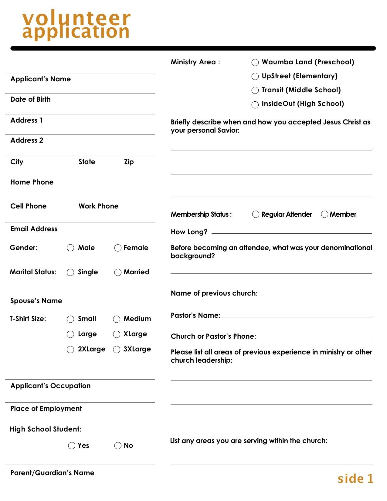 Church Volunteer Application Template Scholarship Application Form 