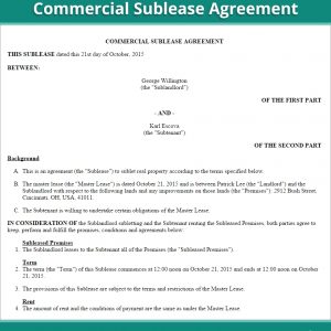 Commercial Sublease Agreement Template Us Lawdepot