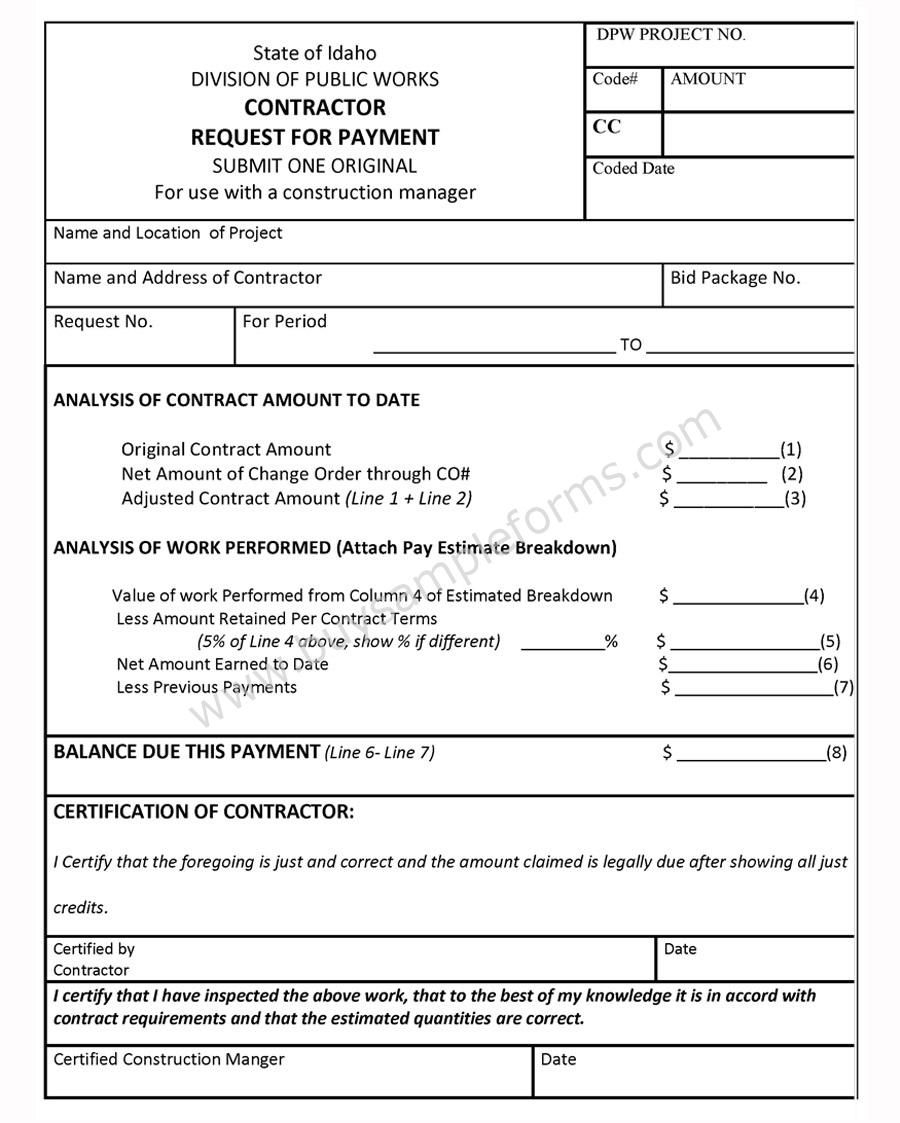 Contractor Payment Request Form Sample Contractor Forms Design 