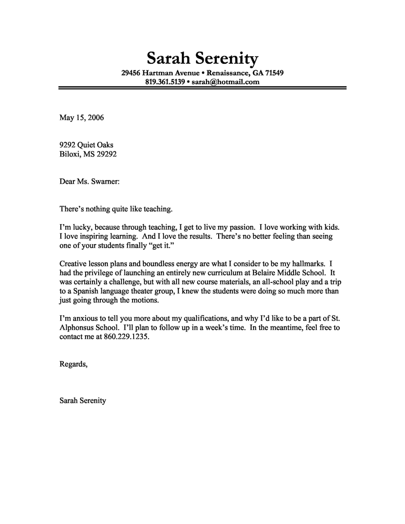 Teaching Job Cover Letter Template Qualads