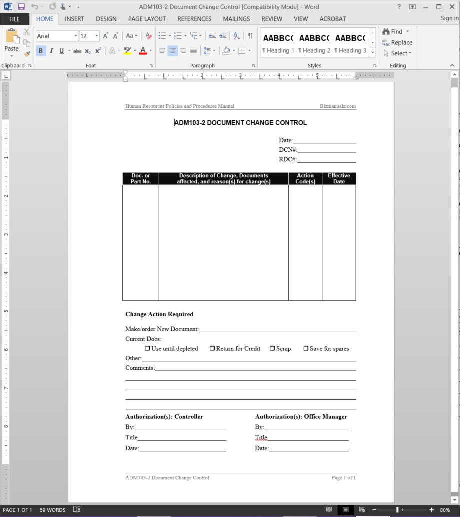 Document Control Log Template 