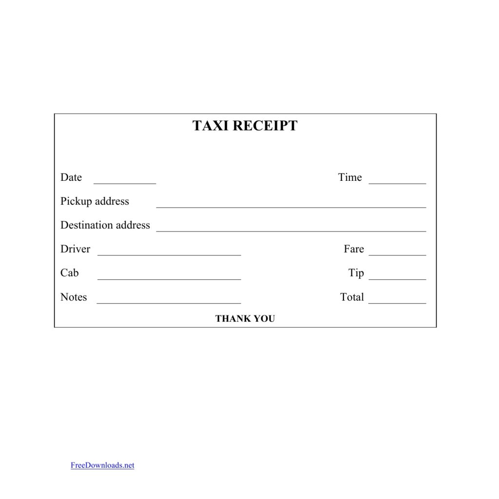 Download Blank Printable Taxicab Receipt Template Excel Pdf