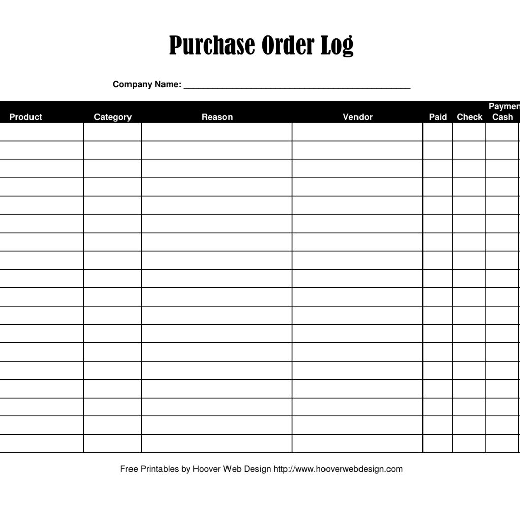 Download Purchase Order Log Template Excel Pdf Rtf Word