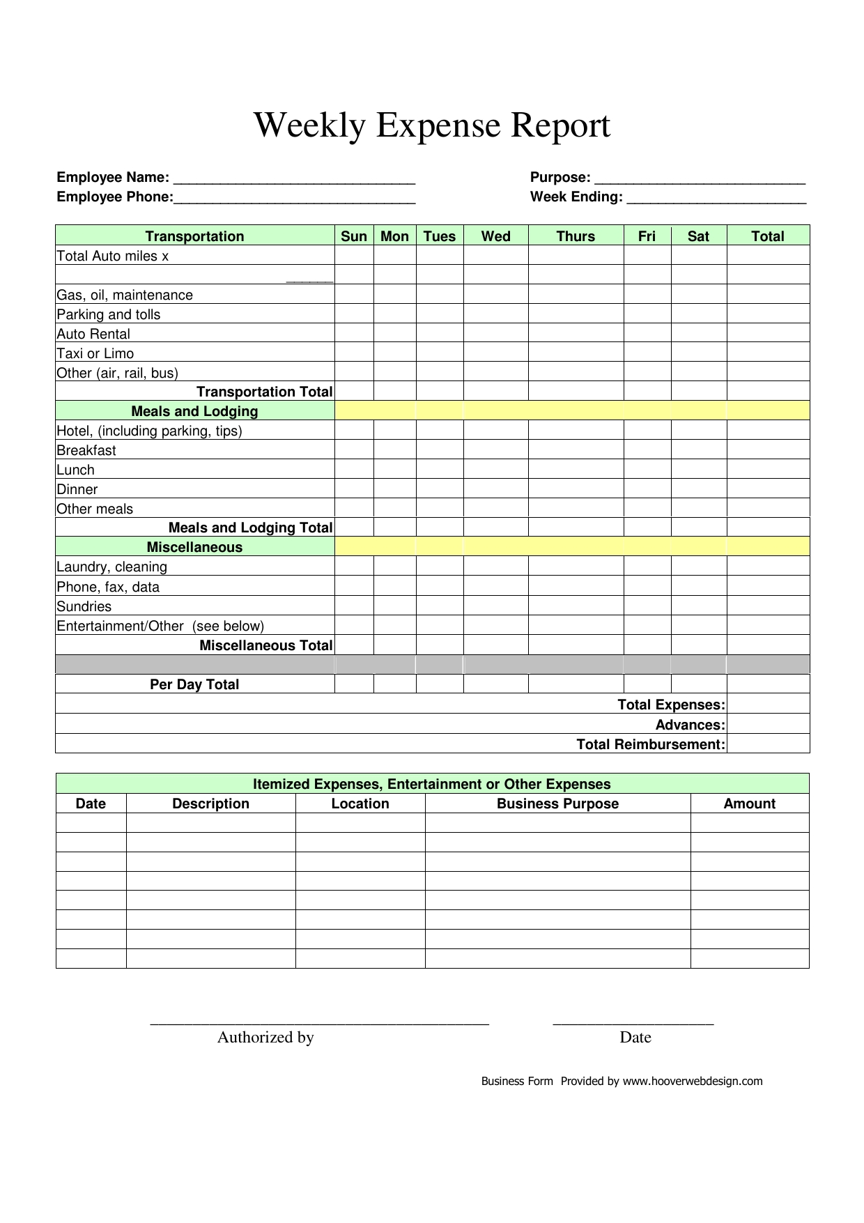 Download Weekly Expense Report Form Pdf Freedownloads 