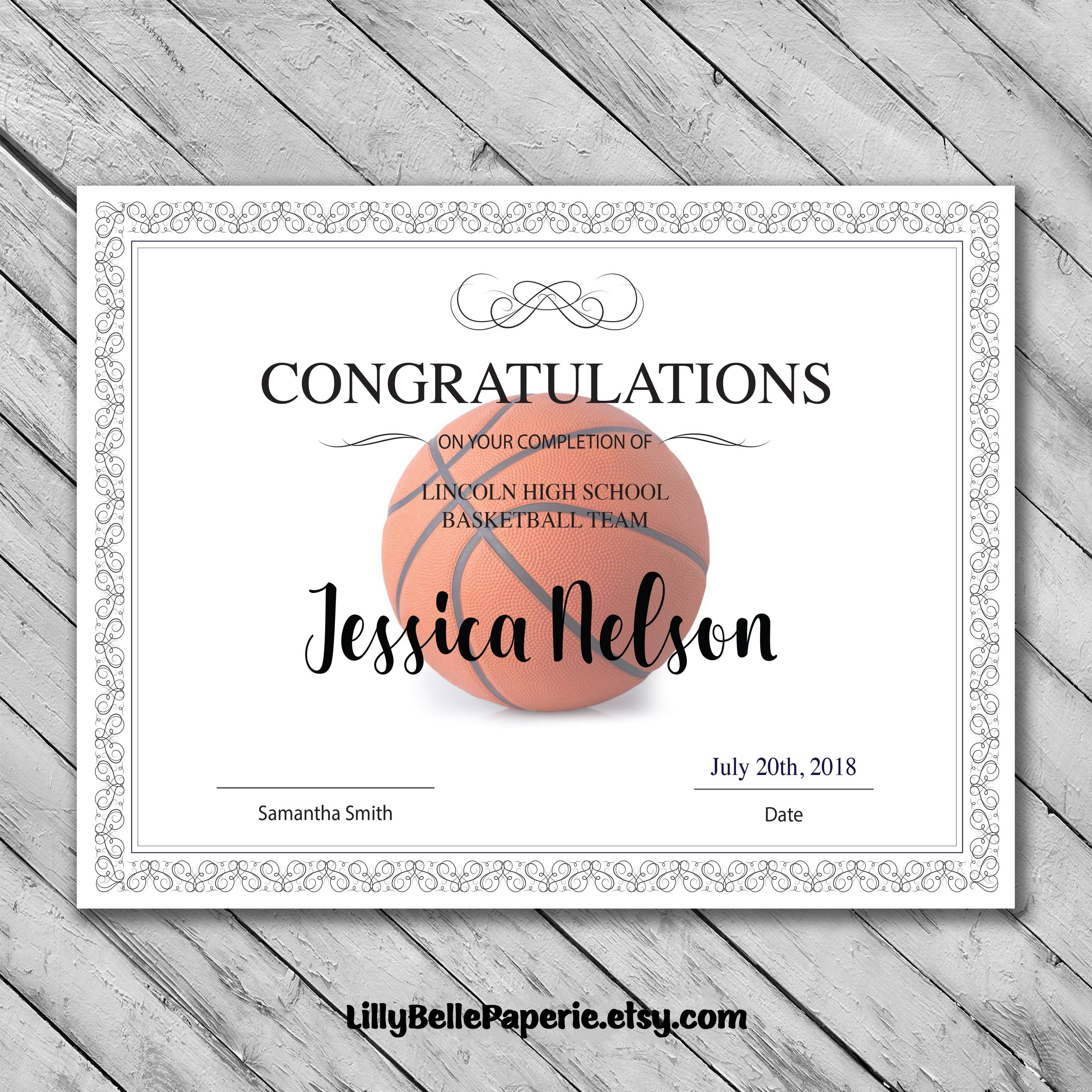 Editable Basketball Certificate Template Printable Certificate