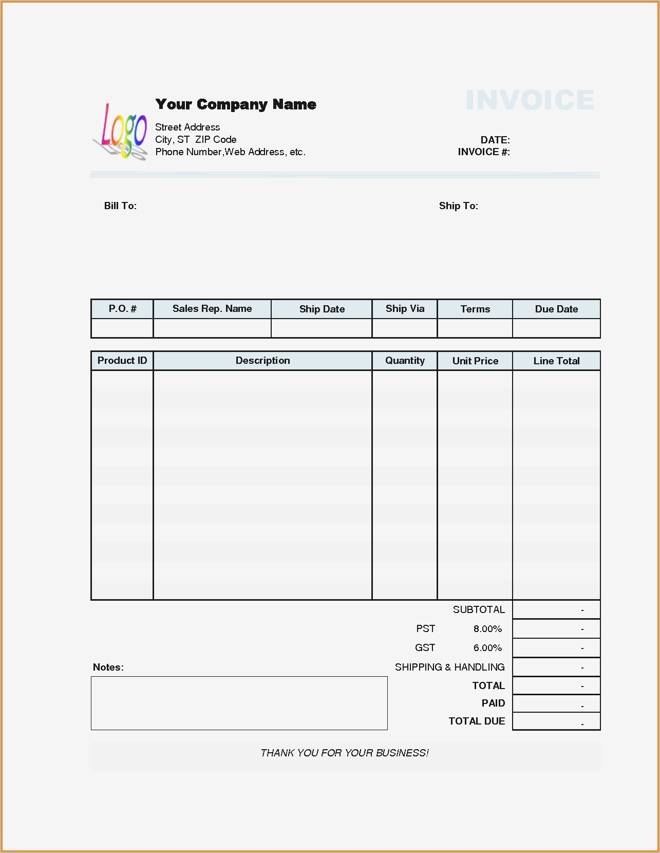 Editable Invoice Format In Word Blank Template Free Pdf Download