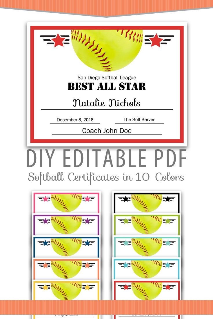 Editable Pdf Sports Team Softball Certificate Award Template In 10 