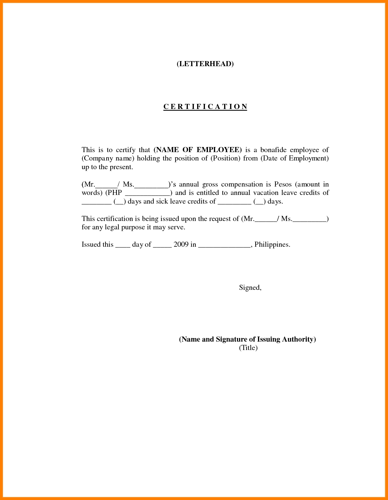 Employee Certificate Template Word Certificatetemplateword