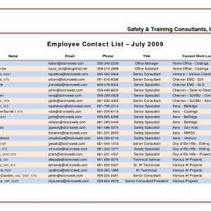 Employee Contact List Template Canasbergdorfbibco