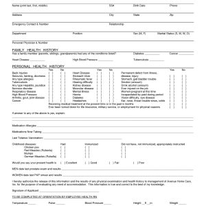 Employee Health Assessment Form Employment Health Assessment