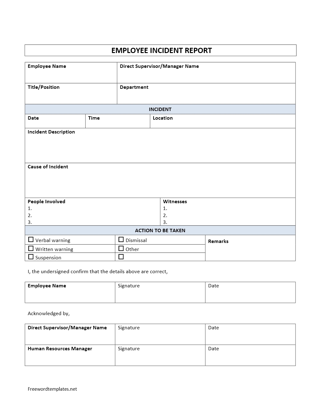 Employee Incident Report 