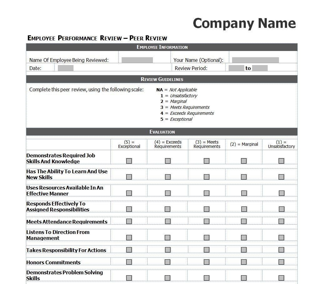 Employee Performance Evaluation Form Excel Canasbergdorfbibco