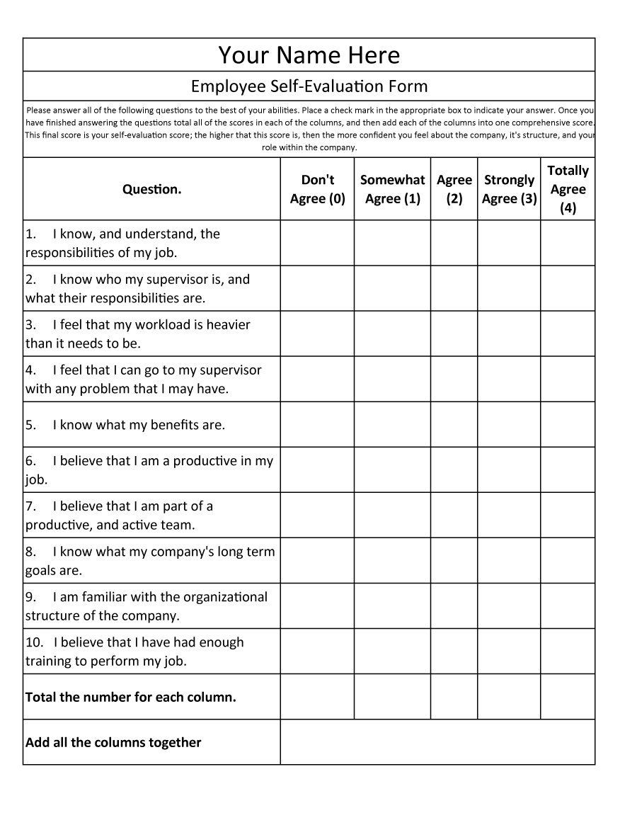 Employee Self Evaluation Form Quality Rfq Toolstemplates 