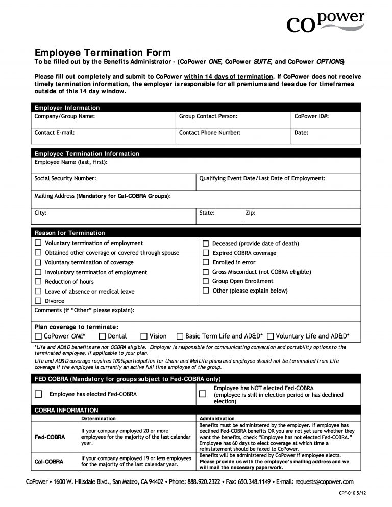 Employee Termination Checklist Ontario California Doc Word Template ...