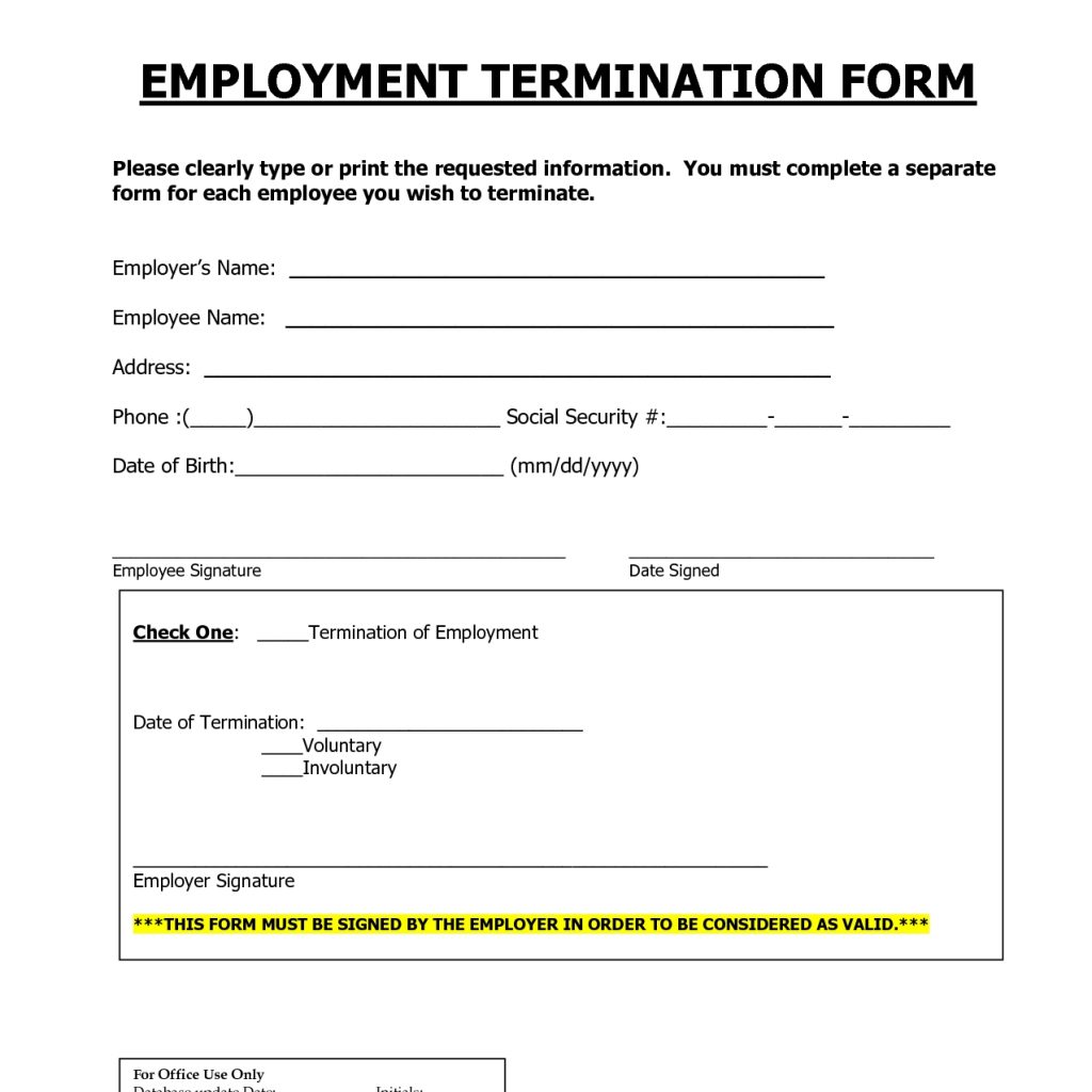 Employment Termination Form Employee Forms Employment Form