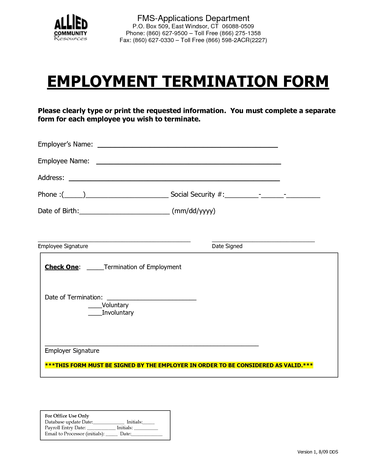 Employment Termination Form Employee Forms Employment Form 