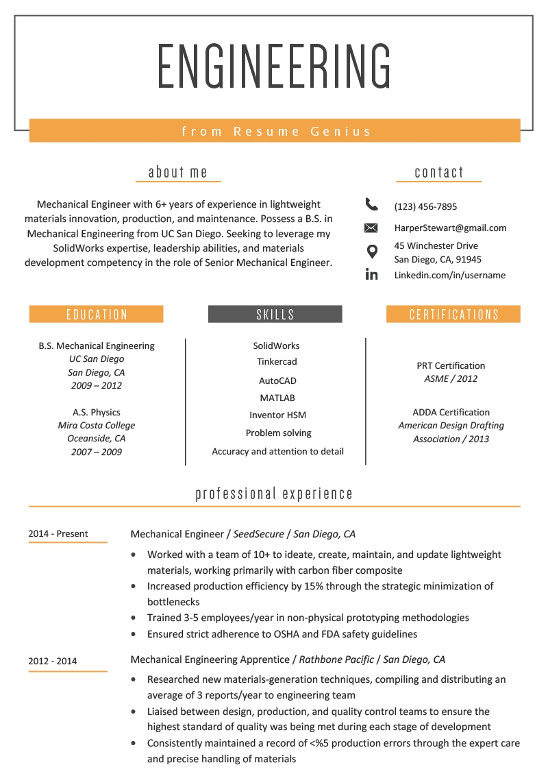 Engineering Resume Example Writing Tips Resume Genius 