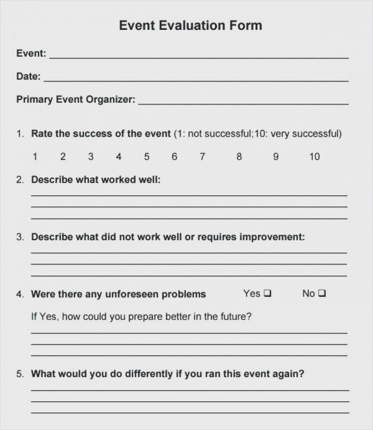 Event Evaluation Form Personal Feedback Template R And Example 