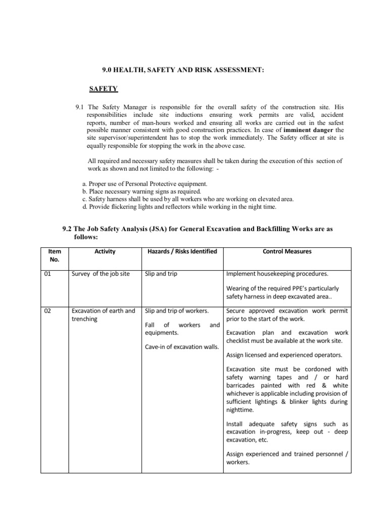 Excavation Safety Plan Template Wosing Template Design 