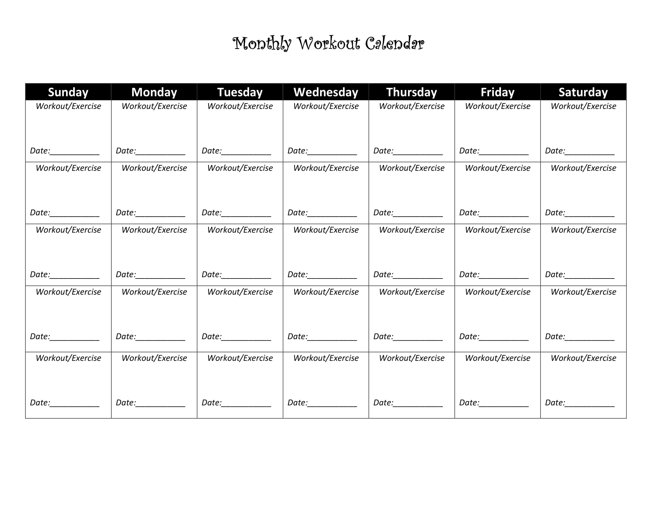 Exercise Calendar 