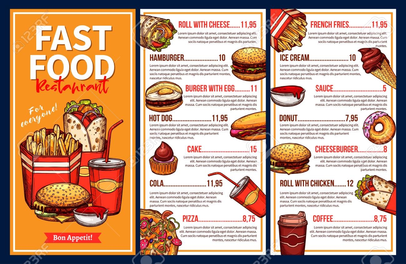 Fast Food Restaurant Menu Folding Brochure Template Hamburger 