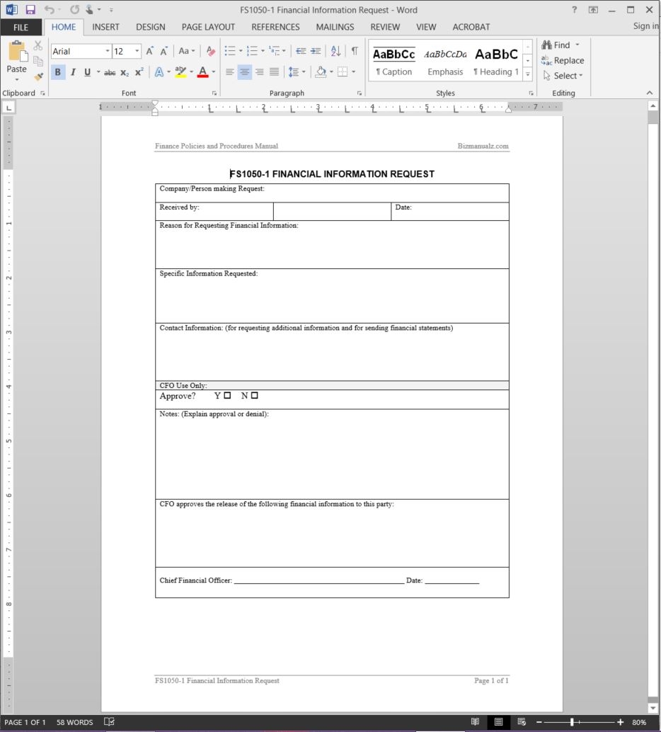 Financial Information Request Template 