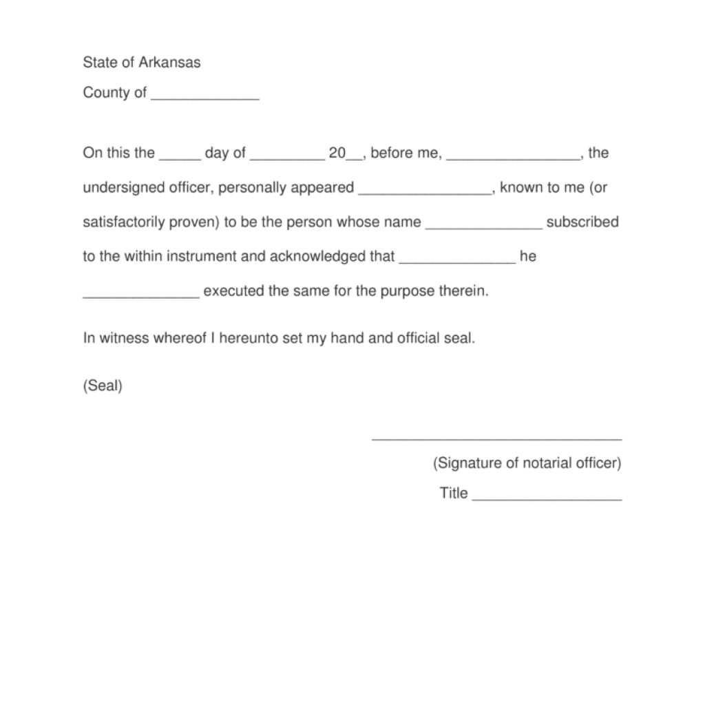 Free Arkansas Notary Acknowledgment Form Pdf Word Eforms