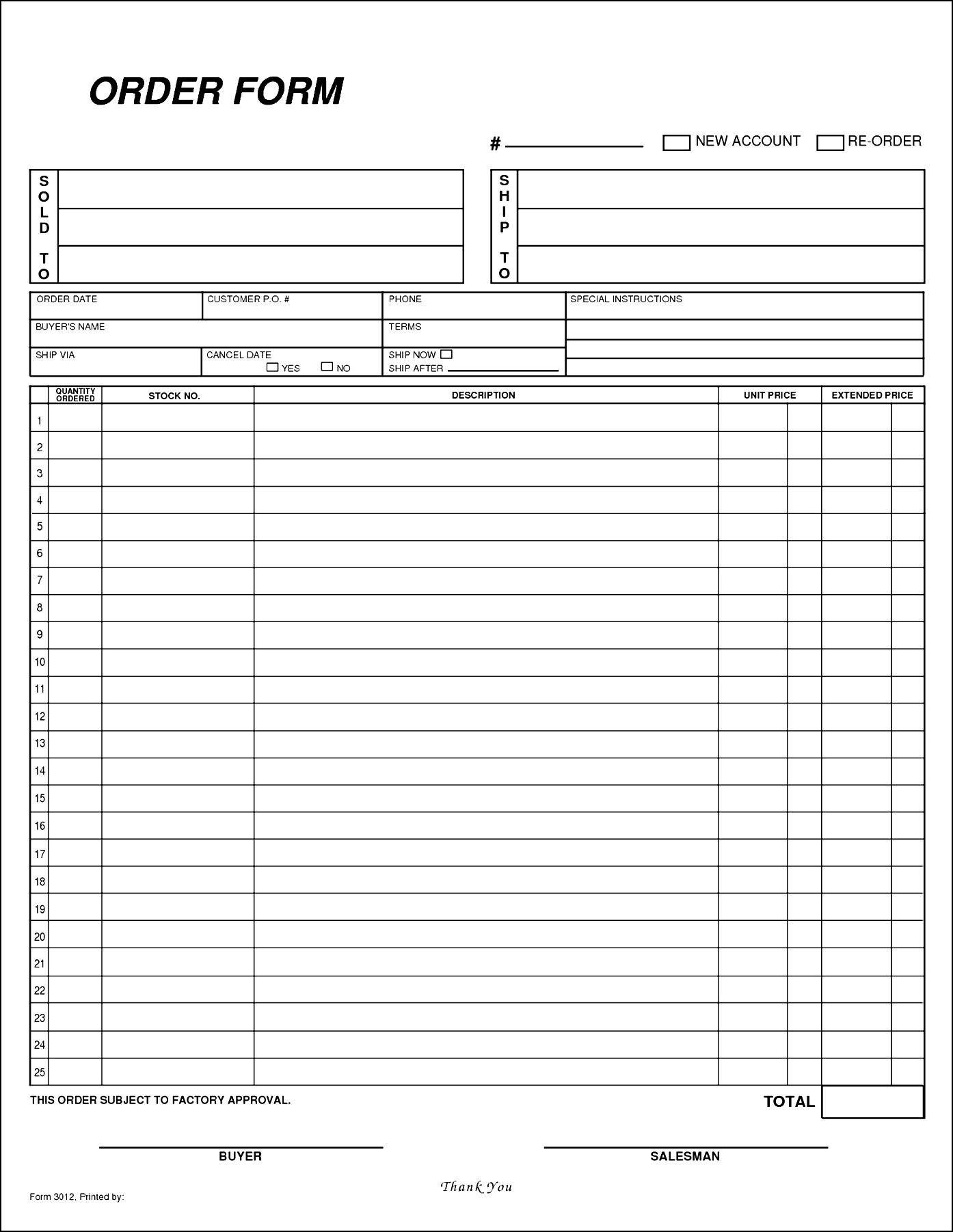 Free Blank Order Form Template Besttemplates123 Sample Order 