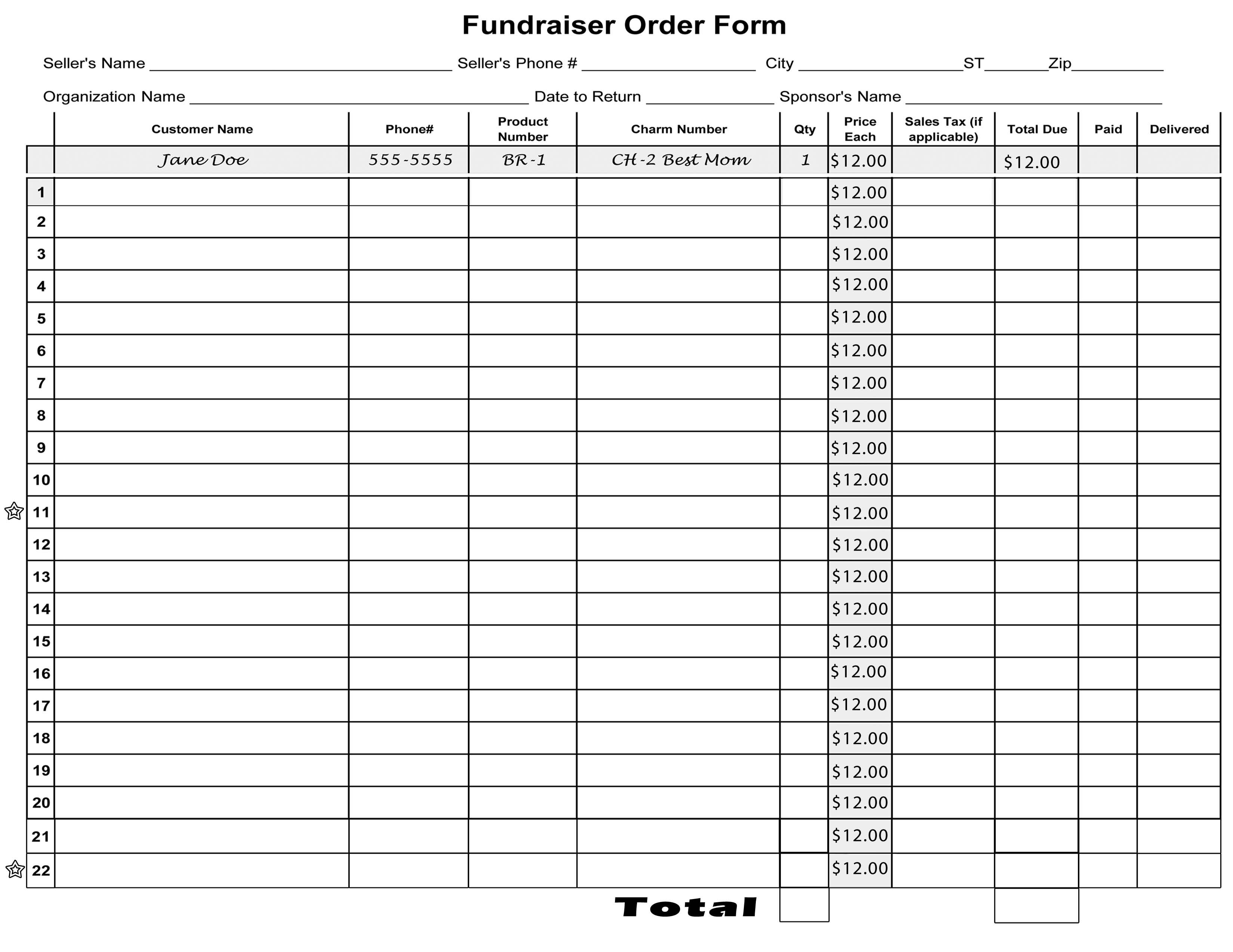 Free Blank Order Form Template Blank Fundraiser Order Form 