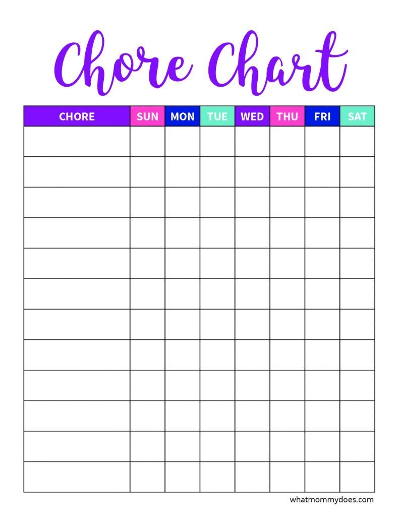 Free Blank Printable Weekly Chore Chart Template For Kids 