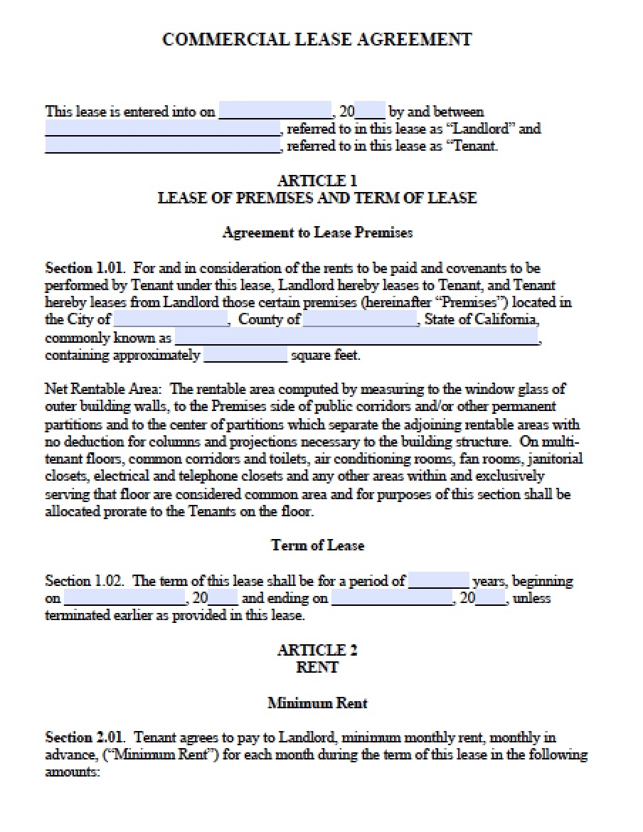 Free California Commercial Lease Agreement Pdf Word Doc