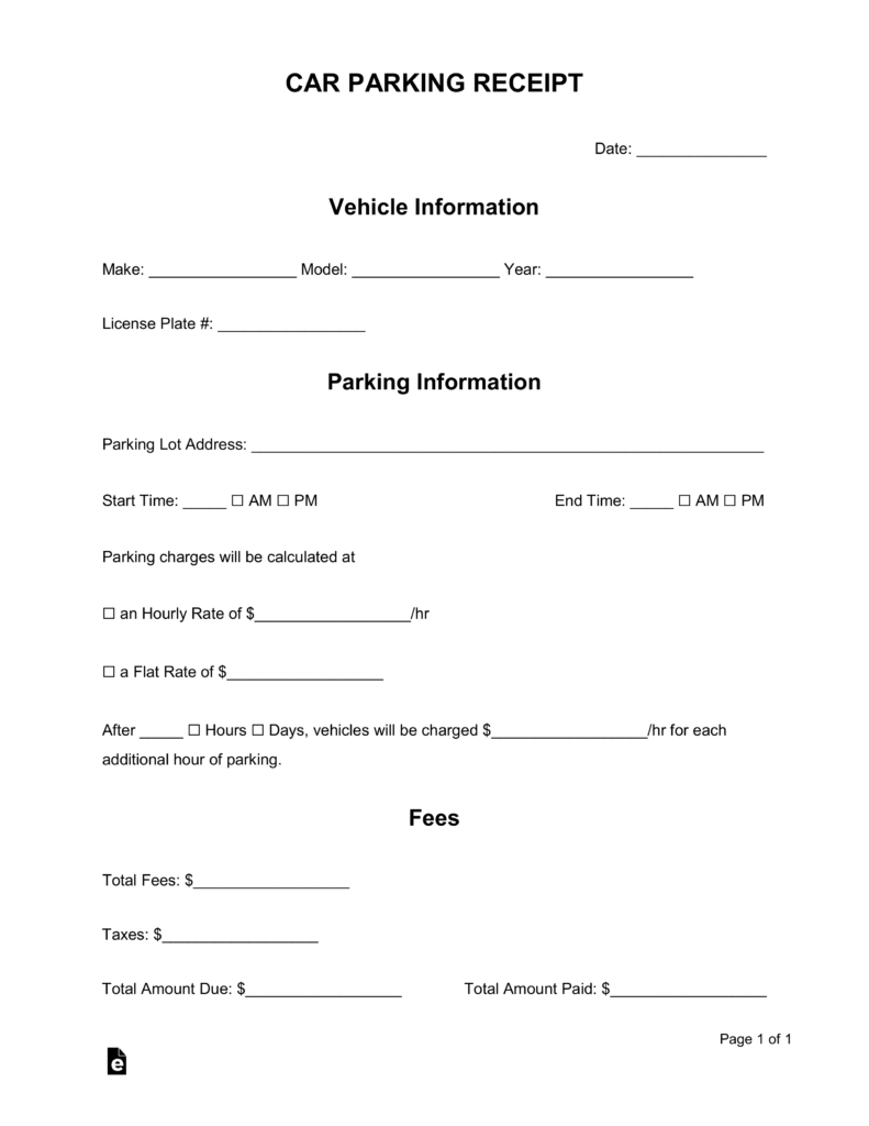 Free Car Parking Receipt Template Word Pdf Eforms Free 