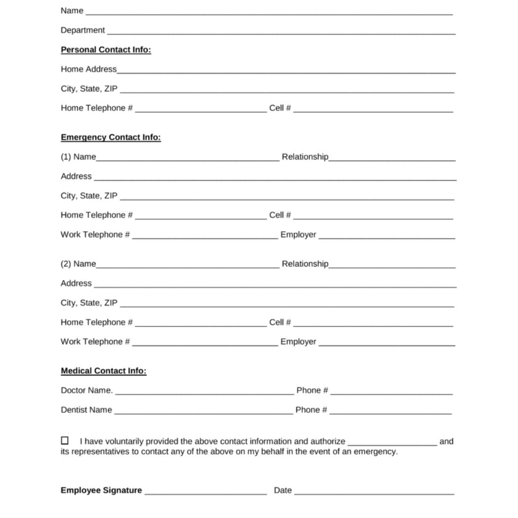 Free Employee Emergency Contact Form Pdf Word Eforms Free