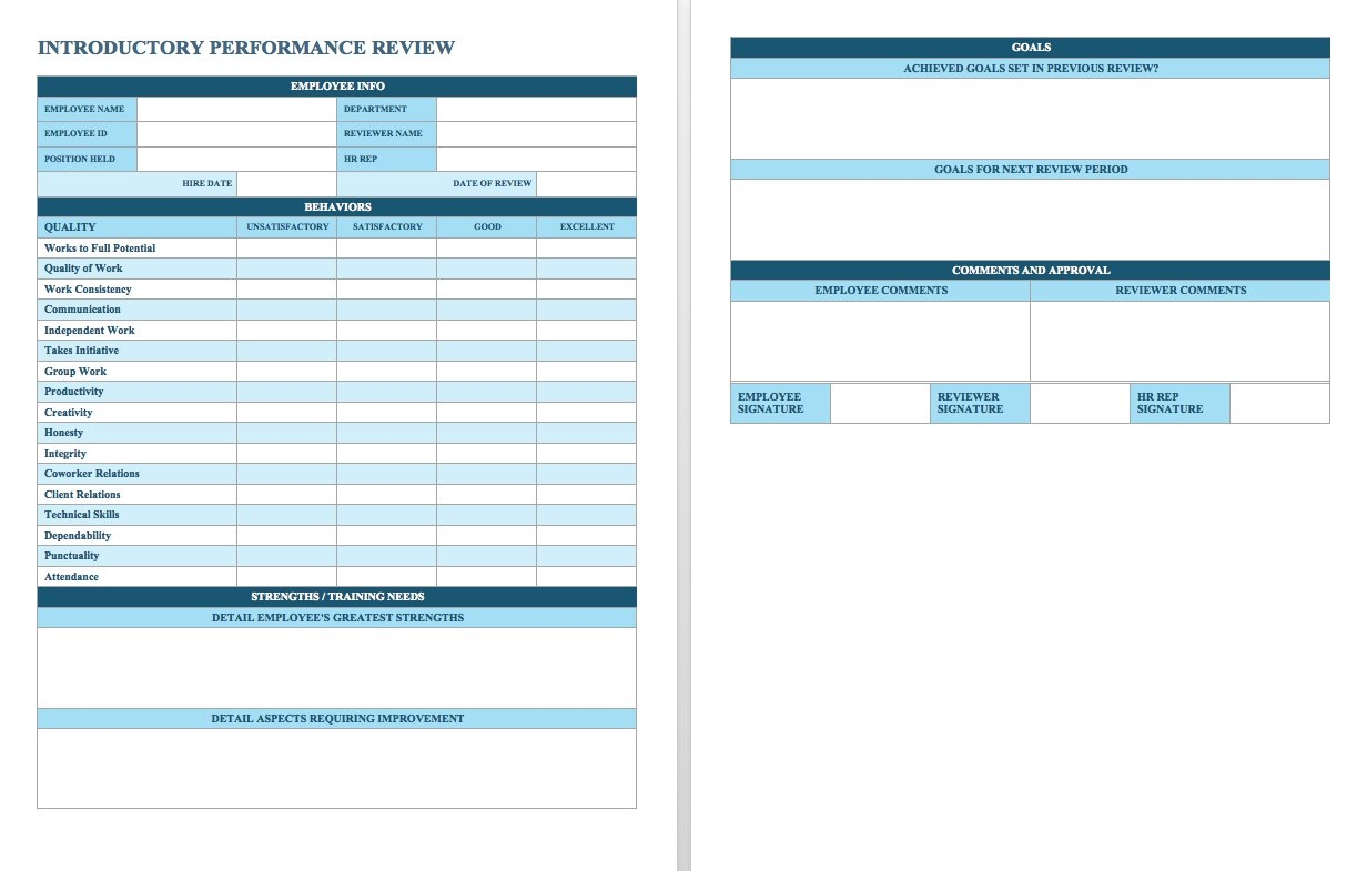 Free Employee Performance Review Templates Smartsheet 