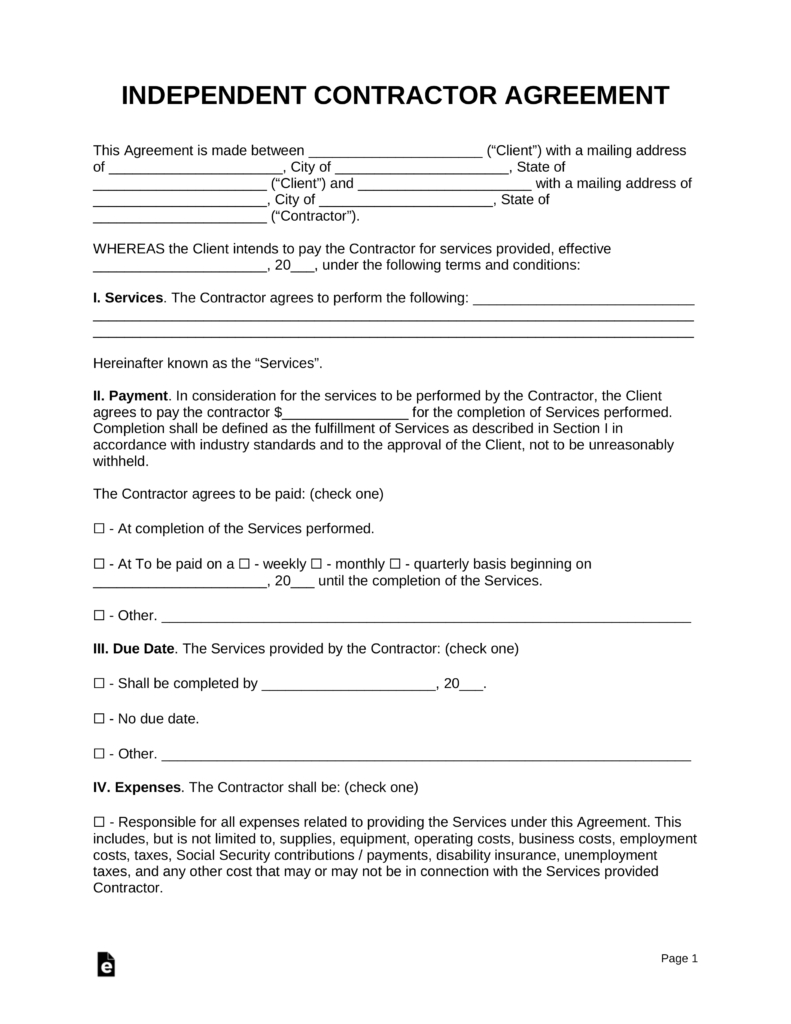 Free Independent Contractor Agreement Template Pdf Word Eforms 