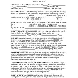 Free Indiana Standard Residential Lease Agreement Template Pdf