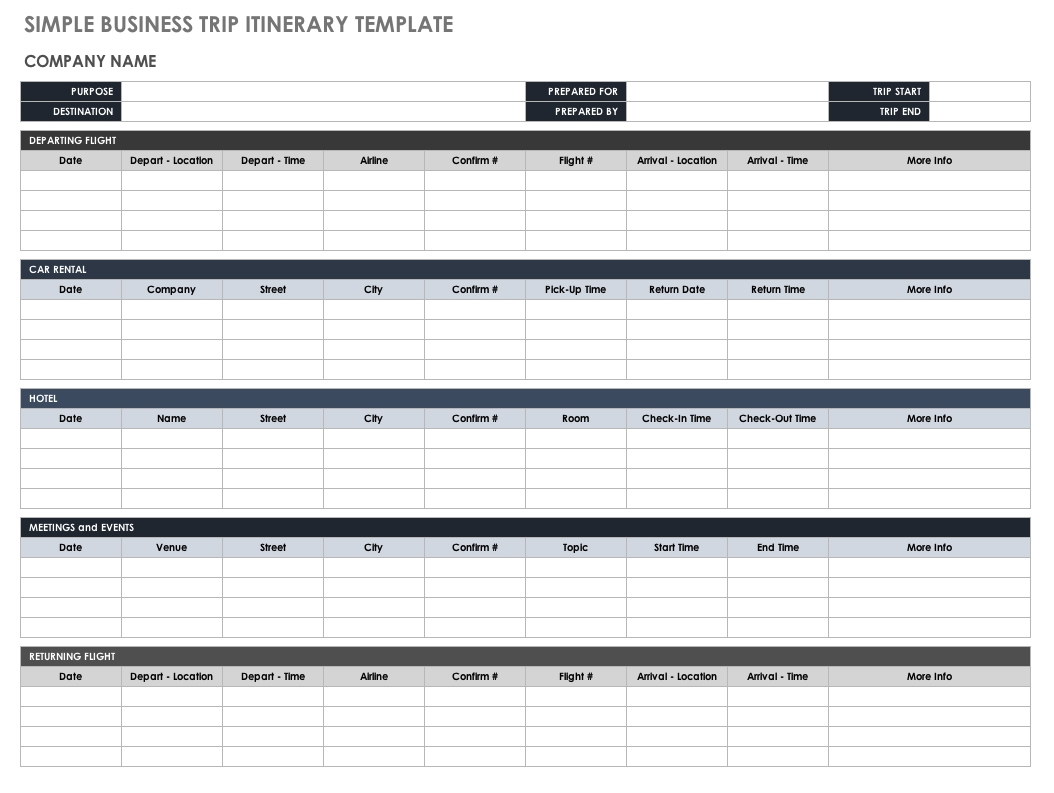 Free Itinerary Templates Smartsheet 