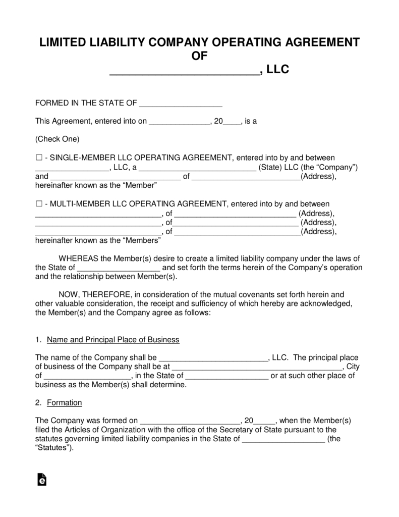 Free Llc Operating Agreement Templates Pdf Word Eforms Free 