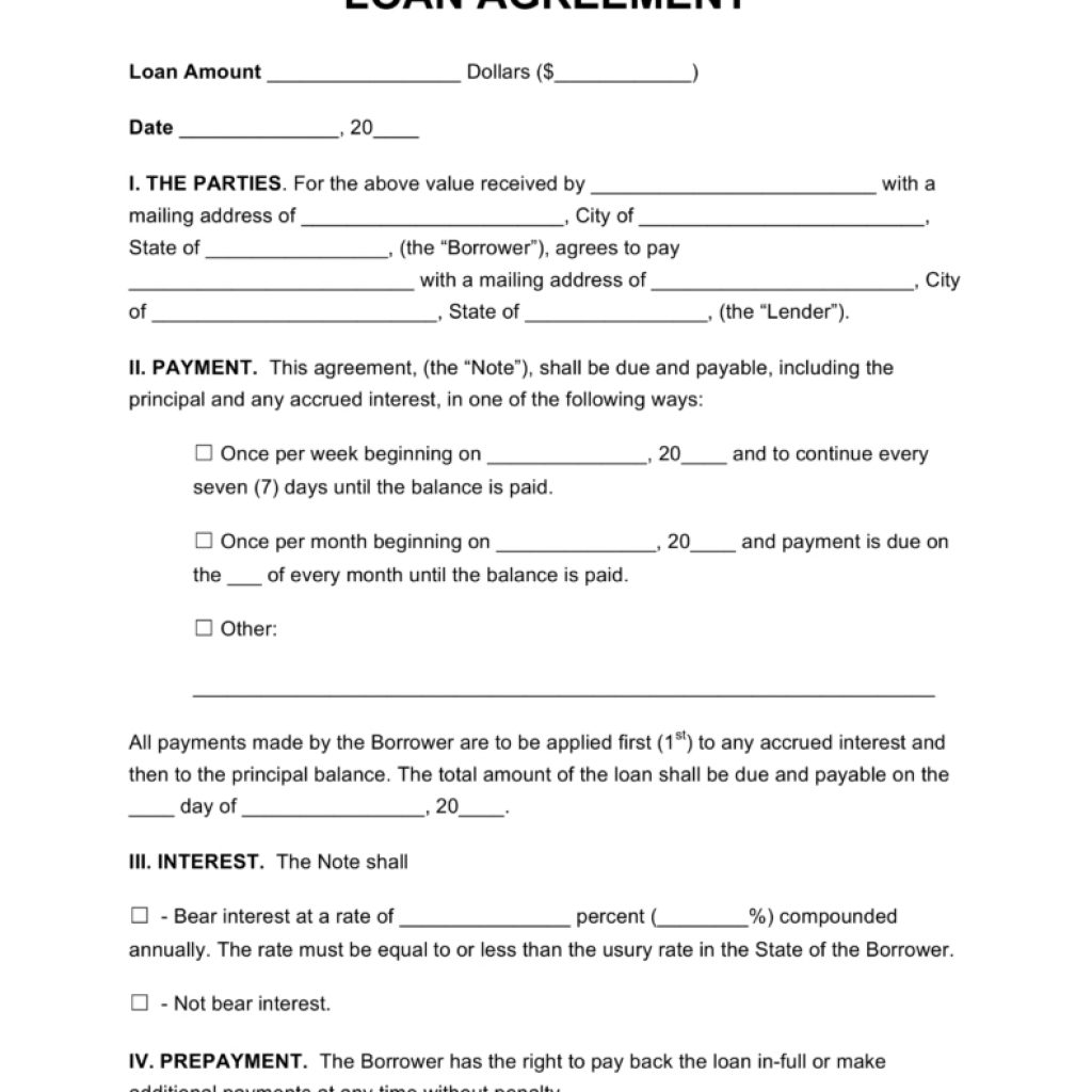 Free Loan Agreement Templates Pdf Word Eforms Free Fillable