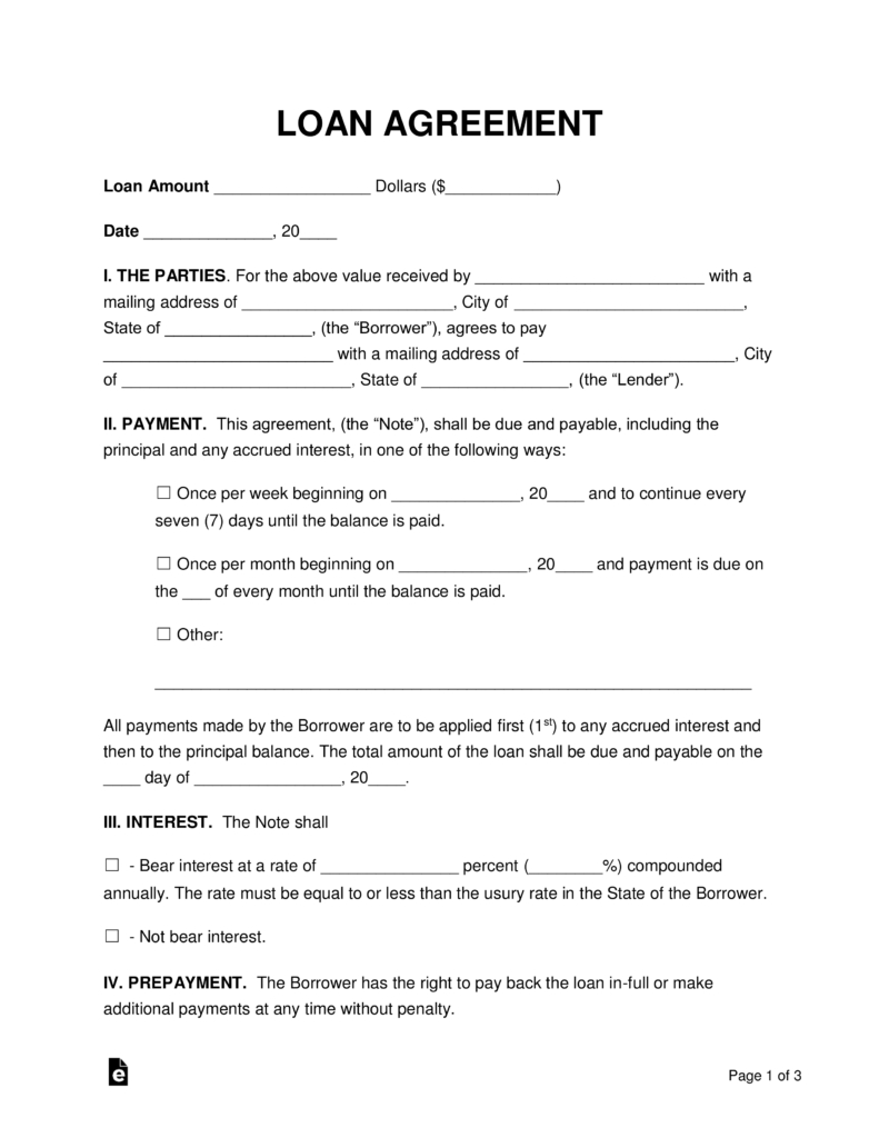 Free Loan Agreement Templates Pdf Word Eforms Free Fillable 