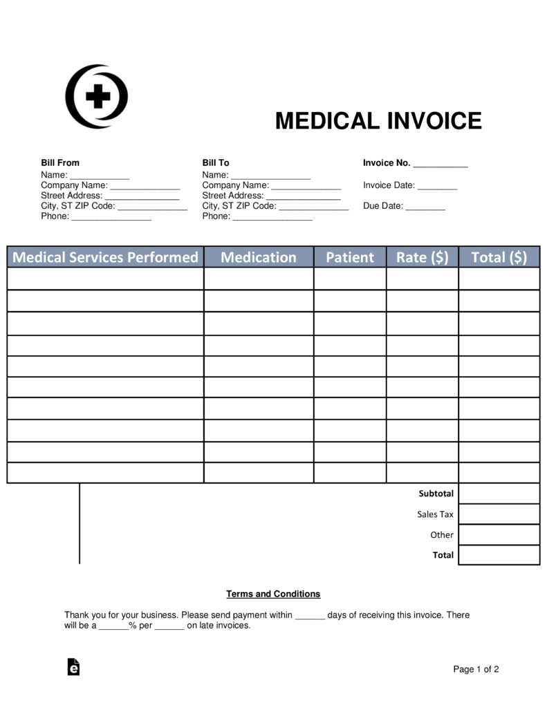 Free Medical Invoice Template Word Pdf Eforms Free Fillable 