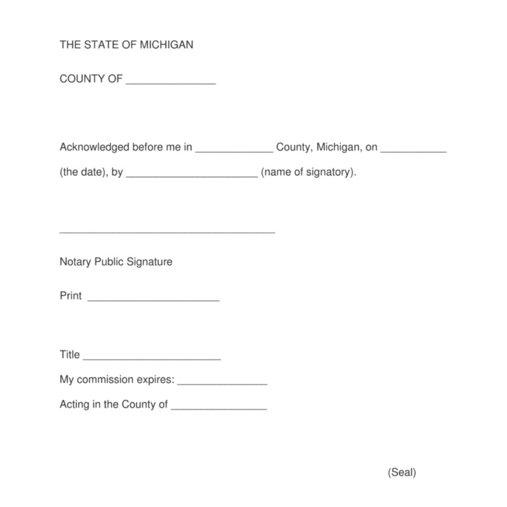 Free Michigan Notary Acknowledgment Form Word Pdf Eforms