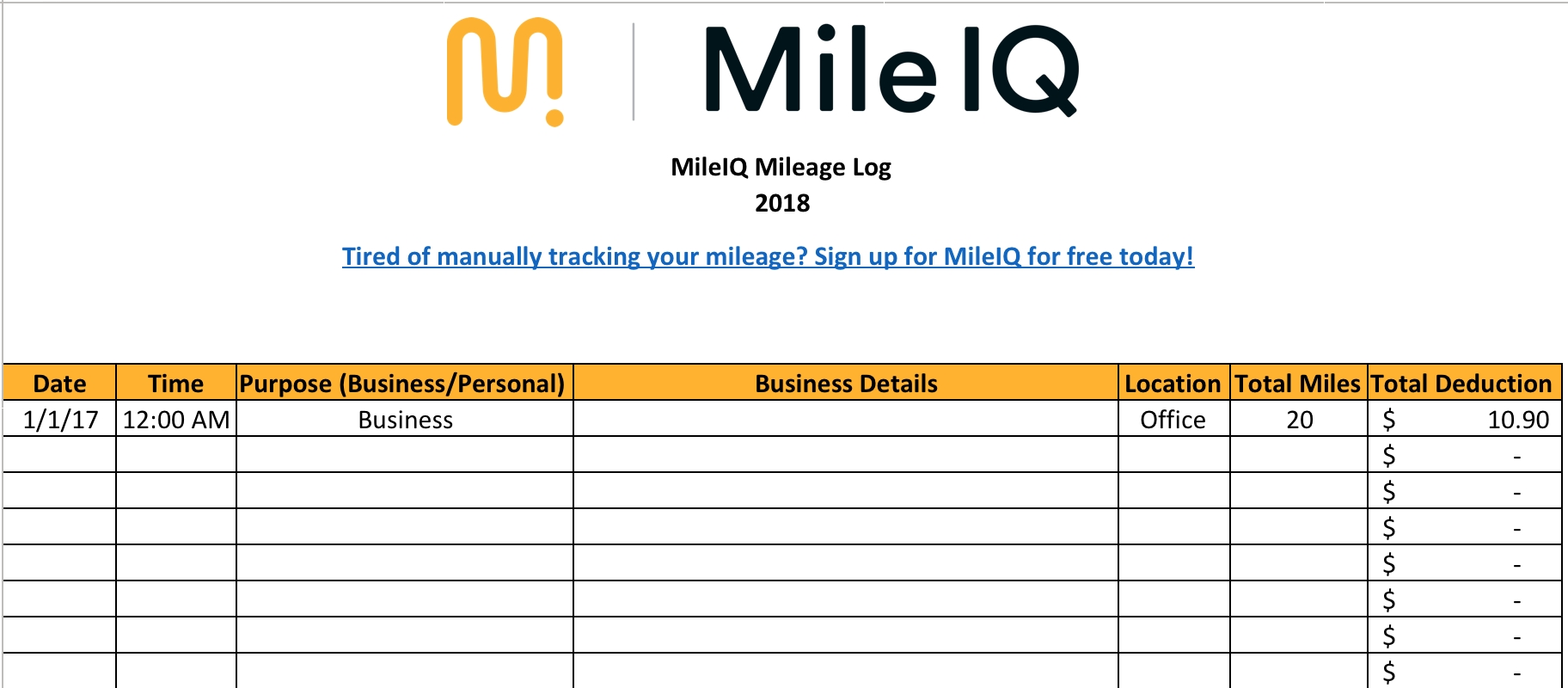 Free Mileage Log Template For Excel Track Your Miles