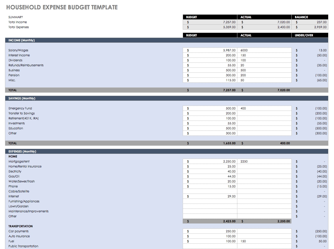 Free Monthly Budget Templates Smartsheet