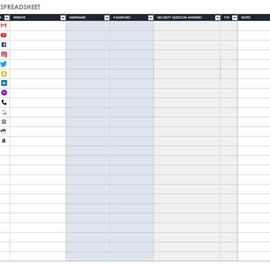 Free Password Templates And Spreadsheets Smartsheet