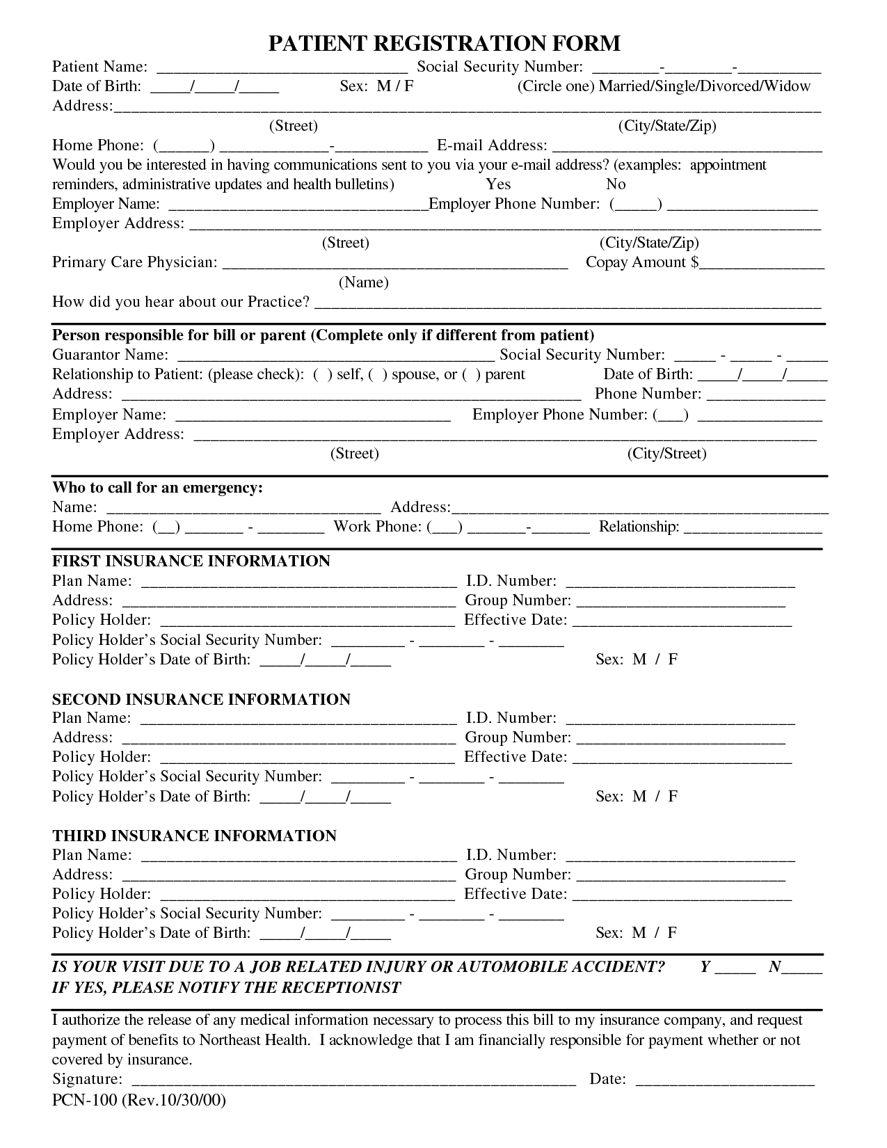 Free Patient Registration Form Template Blank Medical Patient