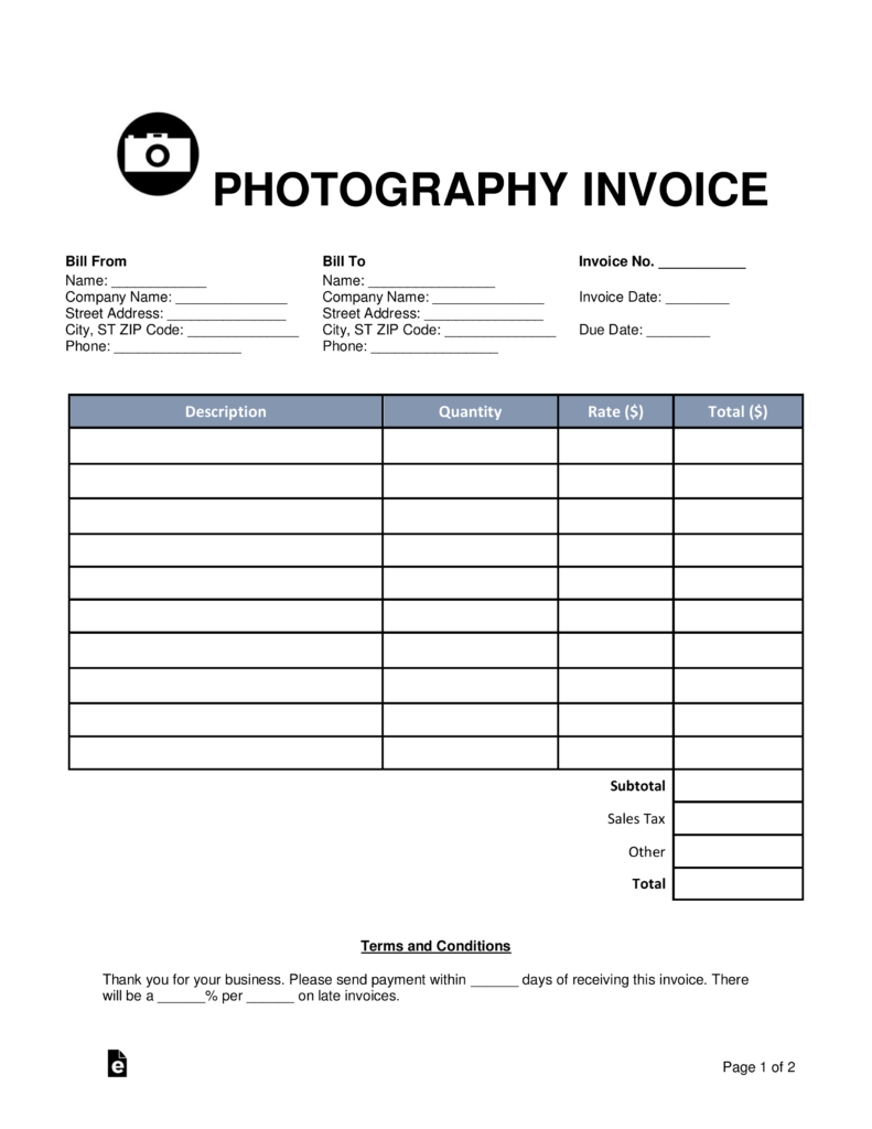 Free Photography Invoice Template Word Pdf Eforms Free 